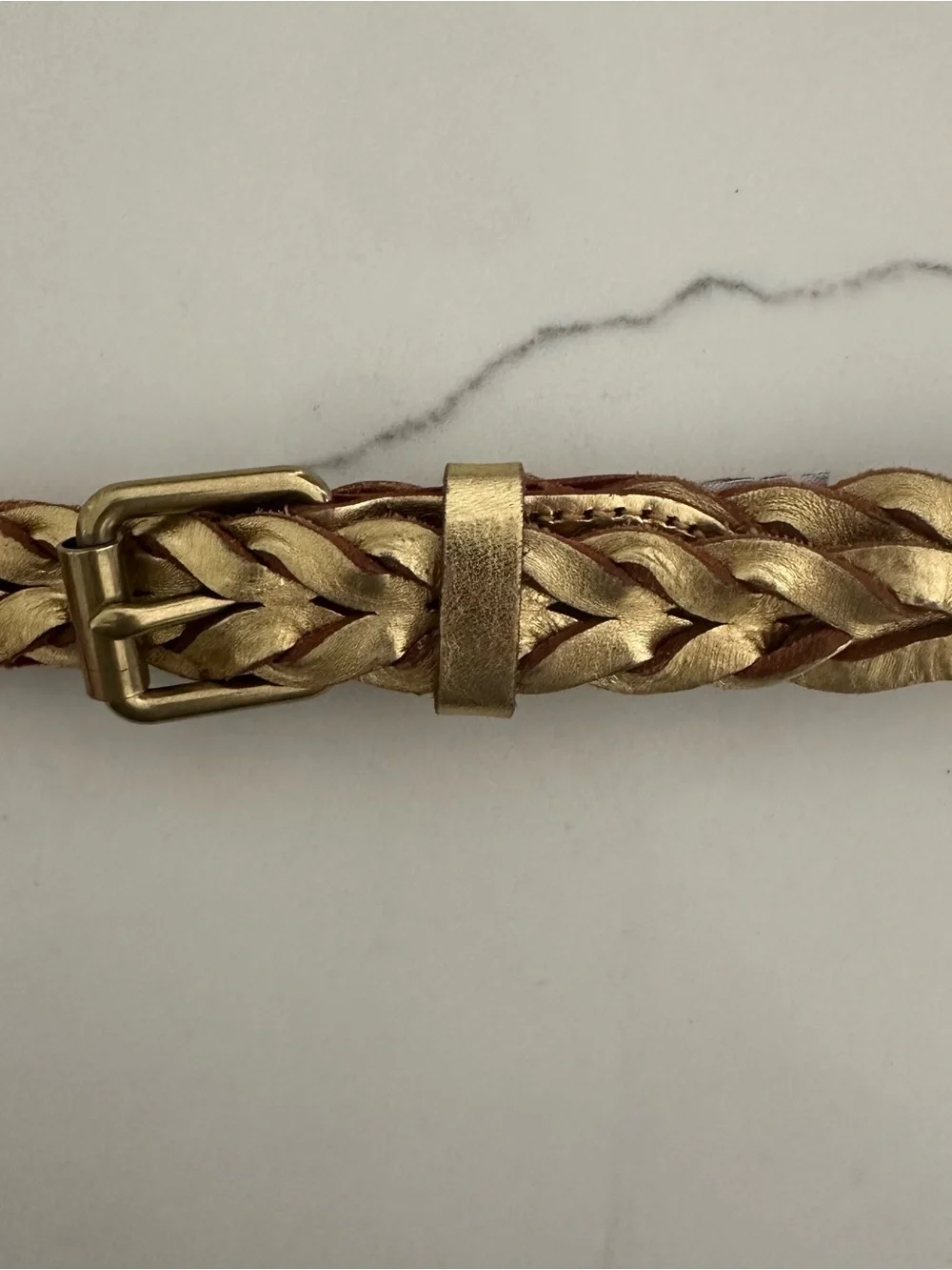J. Crew Metallic Braided Leather Belt in Gold Size Small/Medium - Picture 8 of 8